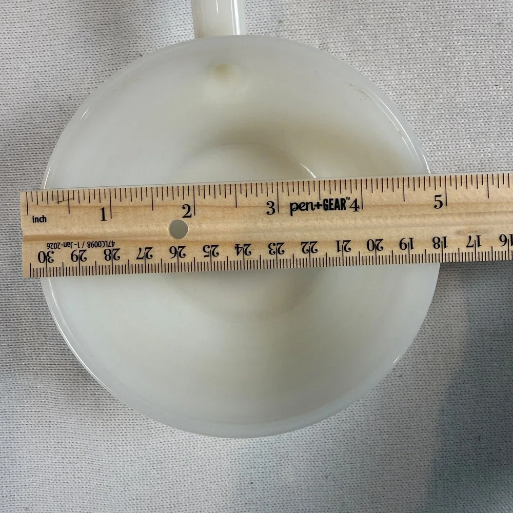 Fire-King Milk Glass Ribbed Chili Bowl with Handle White Vintage USA Made 5in